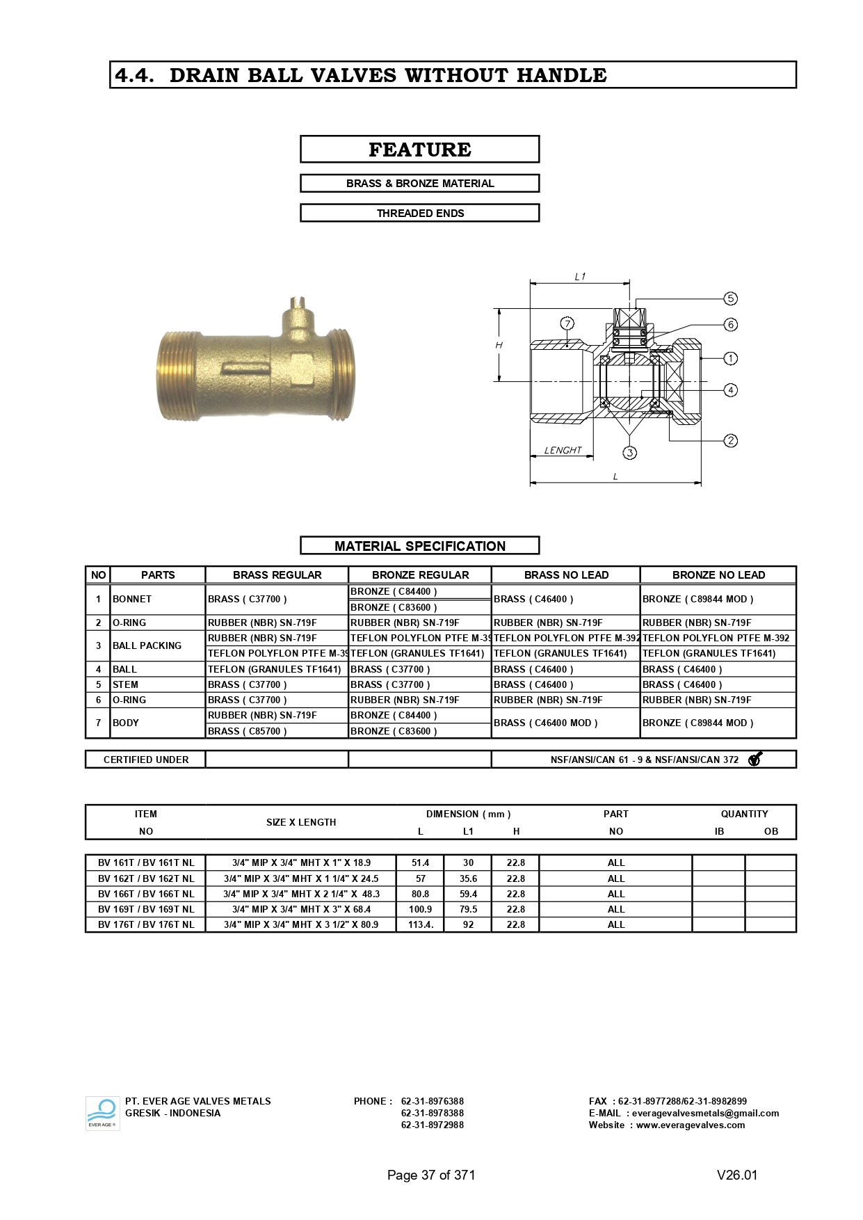 DRAIN BALL VALVES WITHOUT HANDLE - BV 161T - BV 176T